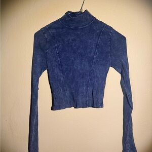 Bershka Blue Fitted Crop Top with Long Sleeves